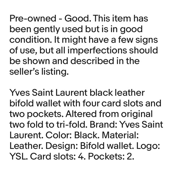 Yves Saint Laurent Black Bifold Wallet - Picture 4 of 4